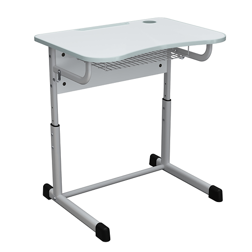 Учнівський 1-місний стіл, на плоскоовальній трубі, з металевою полицею-сіткою та поліуретановою крайкою, ростові групи №4-7, АЛМАНТ, 700х500х640-820 мм.